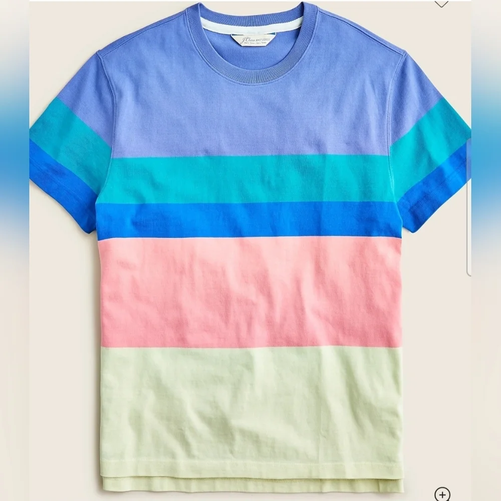 J.Crew Mens Rugby Crewneck Shirt Multistripe Short Sleeve M Medium 100% Cotton